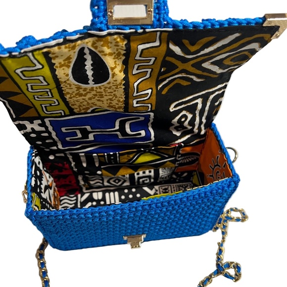 Handmade Blue African Print Satchel Shoulder Handbag - Picture 5 of 5